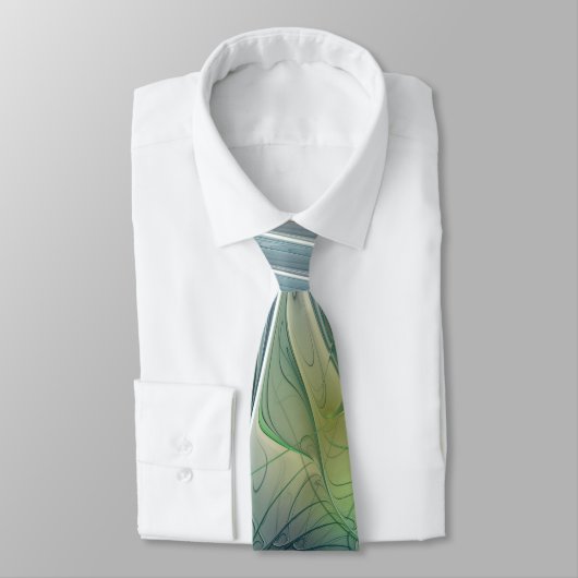 Cravate Imaginaire fleuri Moderne Bleu Vert Fractal Fleur (Attaché)