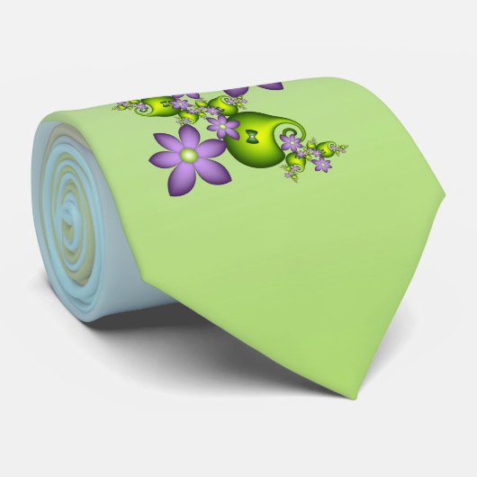 Cravate Imaginaire Floral Fleurs Lilac Formes vertes Fract (Roulé)