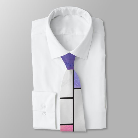 Cravate Impression blanche violette rose de Mondrian (Attaché)