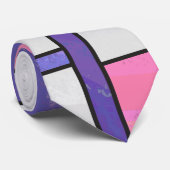 Cravate Impression blanche violette rose de Mondrian (Roulé)