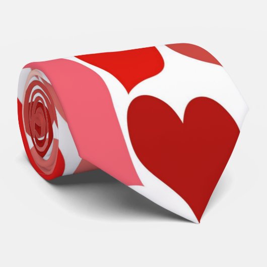 Cravate Impression cardiaque rouge et rose (Roulé)