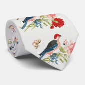 Cravate Impression d'art floral papillon oiseau rose vinta (Roulé)