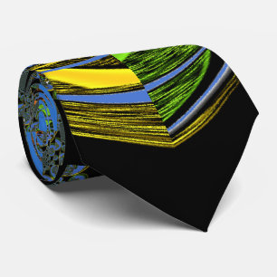 Cravate Impression d'art kaléidoscope bleu et jaune