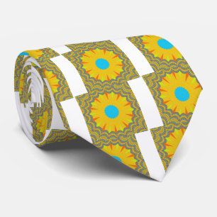 Cravate Impression d'art mandala cyan et or
