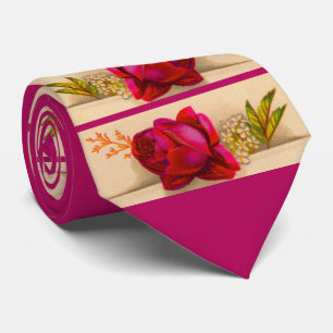 Cravate impression de rose rouge victorienne