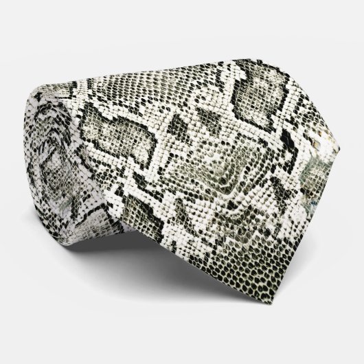 Cravate Impression de serpent blanc (Roulé)