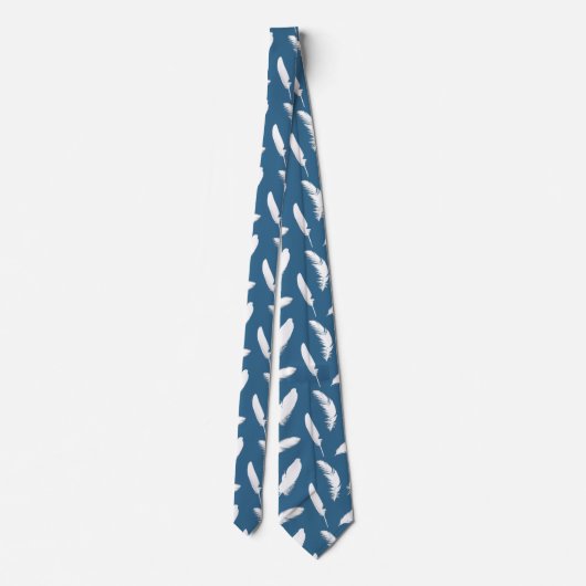 Cravate Impression en plumes blanches sur bleu denim (Dos)