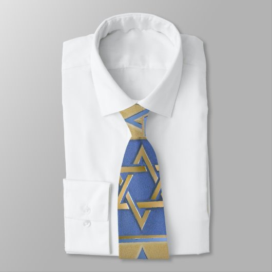 Cravate Impression Étoile de David Bleu Or Judaica (Attaché)