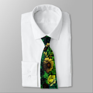Cravate Impression florale vintage de couleur verte