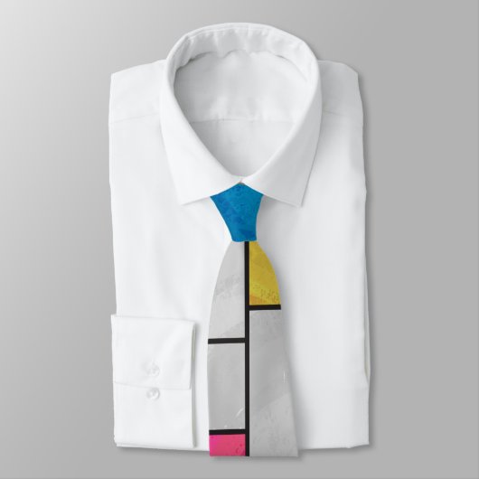 Cravate Impression Mondrial jaune rose (Attaché)