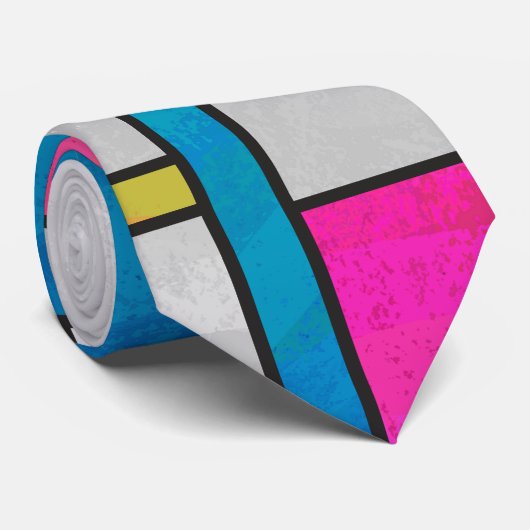 Cravate Impression Mondrial jaune rose (Roulé)