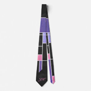 Cravate Impression noire violet mondriaque