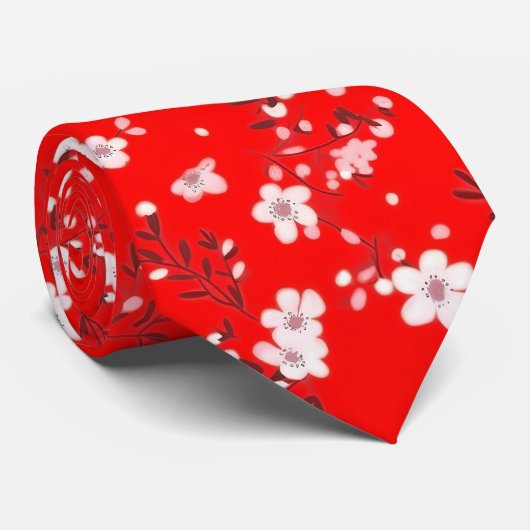 Cravate Impression Posy En Rouge (Roulé)