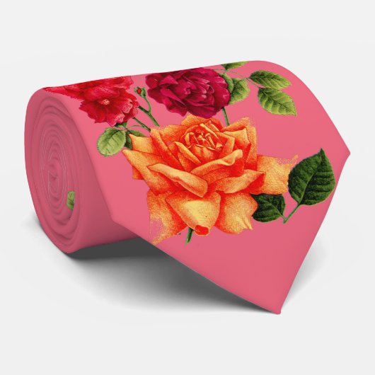 Cravate Impression rose (Roulé)