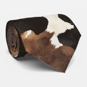 Cravate Impression vache crème marron noir (Roulé)