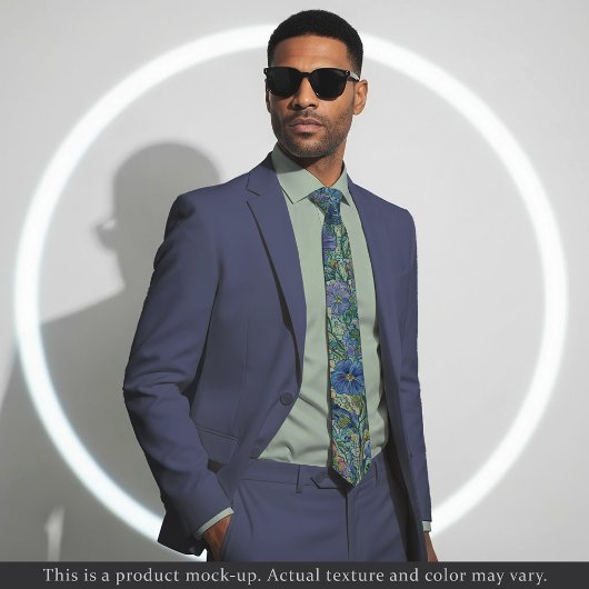 Cravate Impressionist Blue Floral Necktie