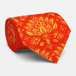 Cravate imprimé floral stylisé orange