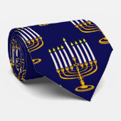 Cravate imprimé juif en bleu menorah hanoukka (Roulé)
