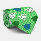 Cravate imprimé lapin japonais, vert, bleu et blanc (Roulé)