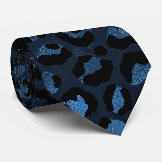Cravate Imprimé léopard bleu et noir (Roulé)