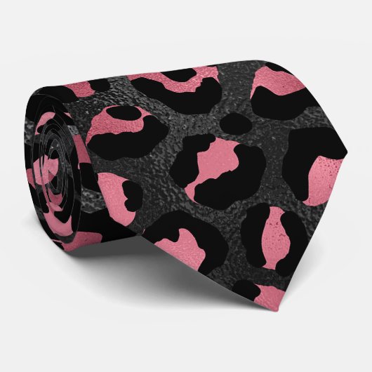 Cravate Imprimé léopard noir et rose (Roulé)