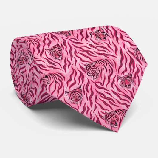 Cravate Imprimé Tigre Rose et Noir (Roulé)