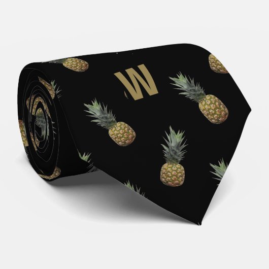 Cravate Imprimer petit ananas minuscule monogramme (Roulé)