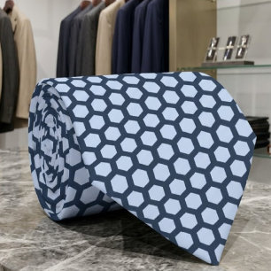 Cravate Indigo Bleu Et Hexagones Bleus Pastel Tropicaux