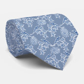 Cravate Indigo Blue Ethnic Floral Imprimer Unisex Necktie (Roulé)