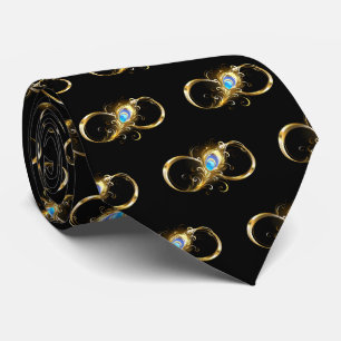 Cravate Infinité avec plume de paon doré