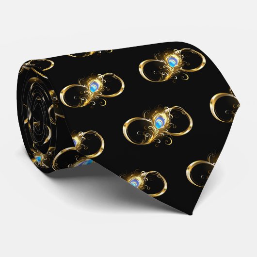 Cravate Infinité avec plume de paon doré (Roulé)