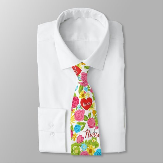 Cravate Infirmière Colorée Motif Floral (2) (Attaché)