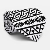 Cravate Influence aztèque Motif Rpt noir sur blanc (Roulé)