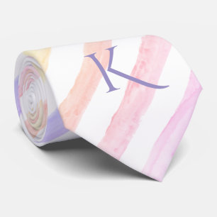Cravate Initiale en pastel de monogramme de motif rayé