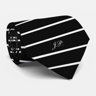 Cravate Initiales à motif à bande noire et blanche classiq