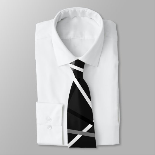 Cravate Initiales de guitare Abstraite noire blanche rayée (Attaché)