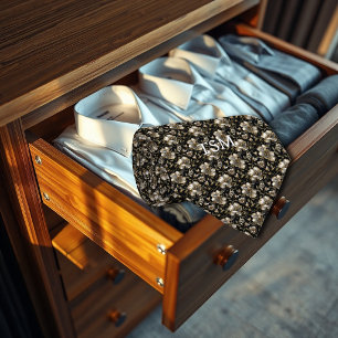 Cravate Initiales de monogramme floral blanc perle robuste