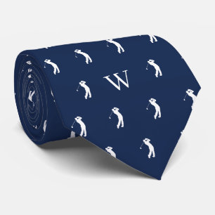 Cravate Initiales Monogrammes de Swing de Golf Bleu Marine