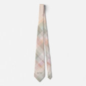 Cravate Initiales Monogrammes Pastel Plaid Peach Beige Sag (Devant)