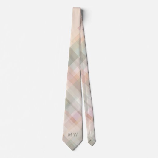 Cravate Initiales Monogrammes Pastel Plaid Peach Beige Sag (Devant)
