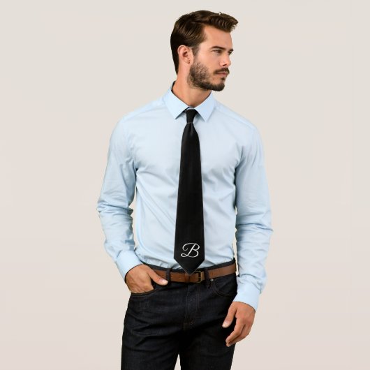 Cravate Initiales noires Groomsmen Monogramme Monogramme (En situation)