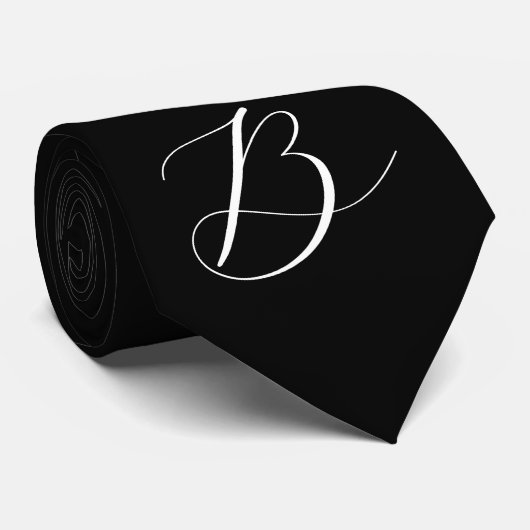 Cravate Initiales noires Groomsmen Monogramme Monogramme (Roulé)