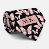 Cravate Initiales personnalisées Papillons roses sur Crava (Roulé)