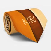 Cravate Initiales rayures abstraites orange marron élégant (Roulé)