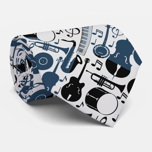 Cravate Instruments de musique motif 2 tons.Offwhite BG (Roulé)
