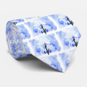 Cravate Iris Arborés - Bleu Et Blanc (Roulé)