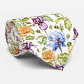 Cravate Iris et rose aquarelle motif floral (Roulé)