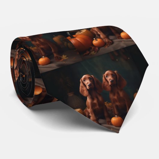 Cravate Irlandais Red Setter Chiot Automne Citrouille de p (Roulé)