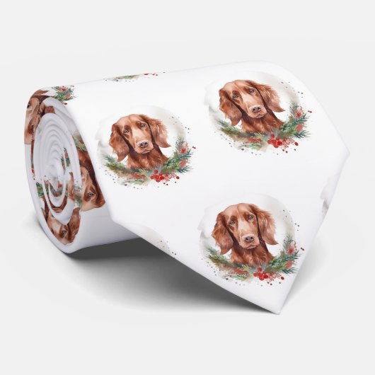 Cravate Irlandais Red Setter Festive Wreath Pup (Roulé)
