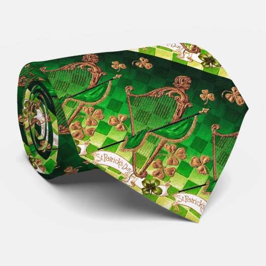 Cravate IRLANDE HARP, OR VERT SHAMROCK St Patrick's Day (Roulé)